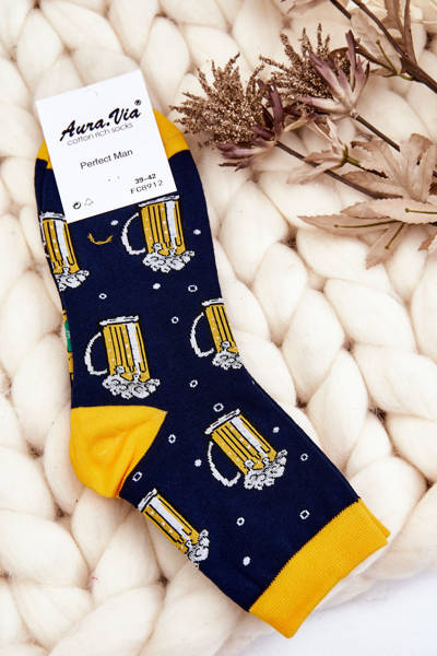 Chaussettes drôles de bouteille de bière pour hommes bleu marine