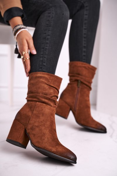 Női csizma magas sarkú Eco-velúr teve felfelé