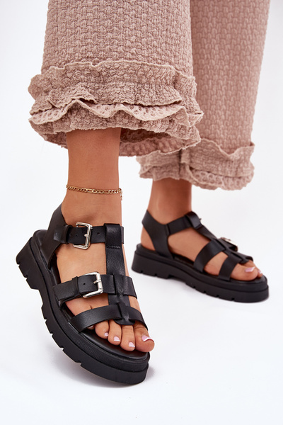 Sandales Dames Eko Cuir Avec Boucles Noires Jeneliena