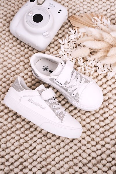 Baskets Enfant À Paillettes Blanc Argent Camila