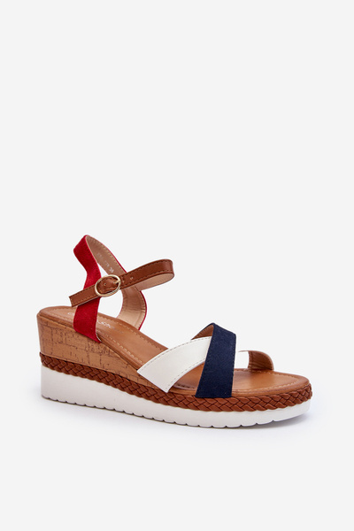 Sandales compensées à brides blanches et bleu marine Kioda