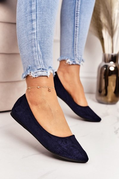 Ballerine delicate cu vârful vârfului din piele de căprioară Dermeno Navy Navy