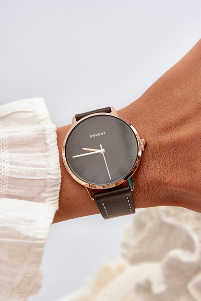 Ceas Analogic De Dama Din Piele Fără Nichel Ernest Negru E94195