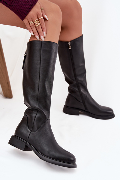 Leder Damenstiefel Flachabsatz Gepolstert D&A JC52-837 Schwarz