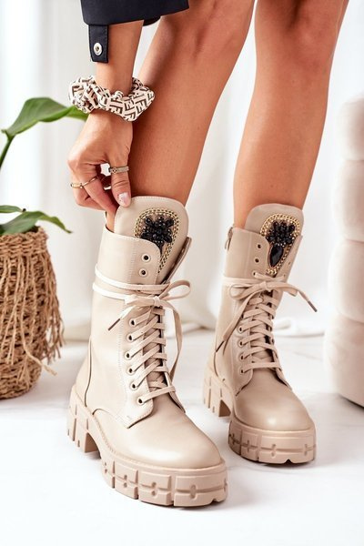 Cizme izolate cu pietre decorative bej hadley