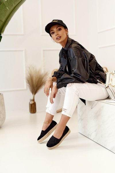 Damen Stroh Plattform Espadrilles Schwarz Febi