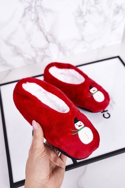 Chaussons de Noël pour enfants avec bonhomme de neige rouge Let It Snow