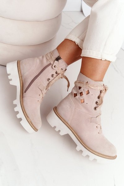 Suede Openwork Boots Maciejka bej 05033-04