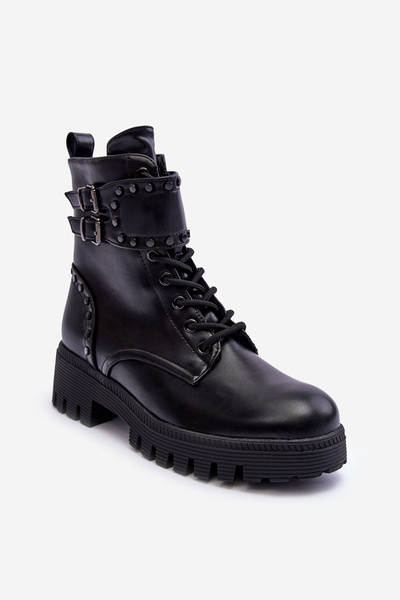 Leder Verzierte Arbeitsschuhe Schwarz Carshena