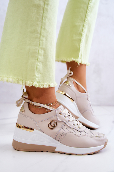 Damen Leder Sportschuhe Turnschuhe Beige Loissa