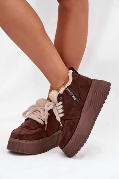 Bottes de neige pour femmes à plateforme avec fourrure type agneau Marron Luma