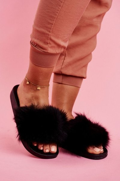 Chaussons Femme Avec Fourrure Noir Belmondo