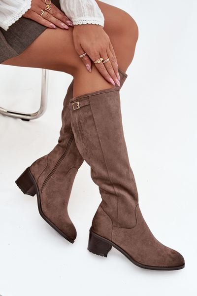 Kniehohe ökologische Wildlederstiefel Vinceza 58332 Dunkelbeige