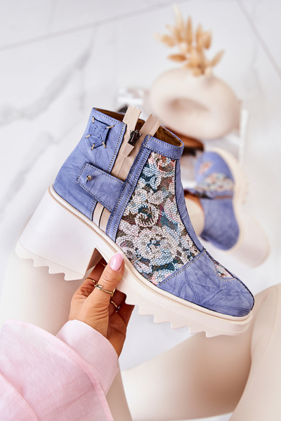 Bottes en Cuir sur Post Massif Maciejka Bleu 05325-06
