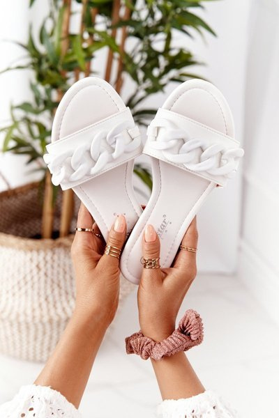 Leder Flip Flops mit Kette Weiß Step By Step