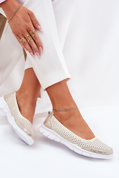 Ballerines en Cuir Ajourées Vinceza 95323 Beige