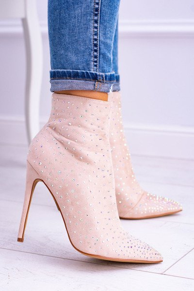 Lu Boo Beige Hoch Wildleder Cubano Zirkonia Stiletto Stiefel