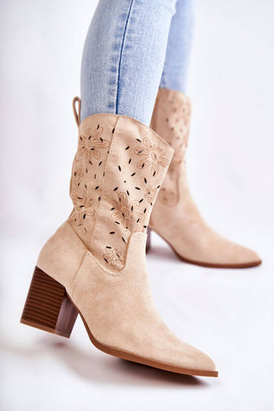 Bottines En Daim Avec Santiags Femme Beige Ariane