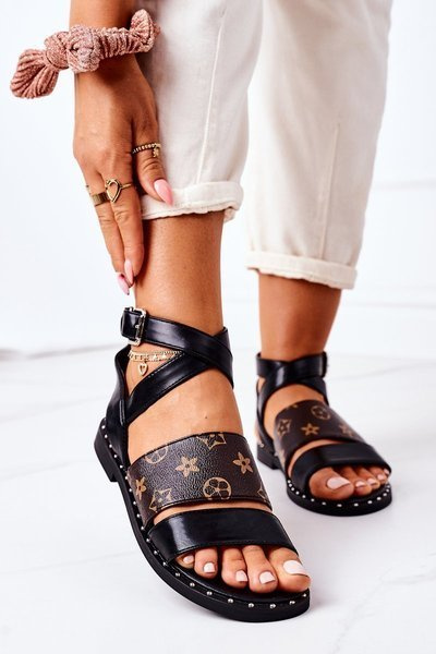 Sandales Plates En Cuir Noir Loretta