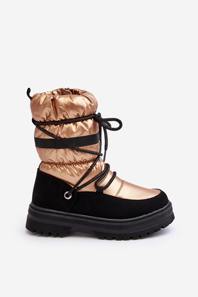Kids Waterproof Snow Boots Lined With Wool Gold Romaine