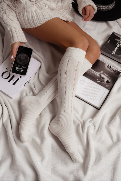 Női Csipkés Térdzokni Ecru