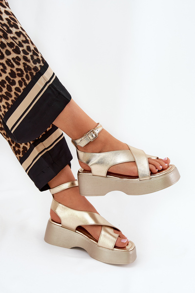 Damen Sandalen Auf Plattform Und Keil Eko Leder Gold Tenzorus