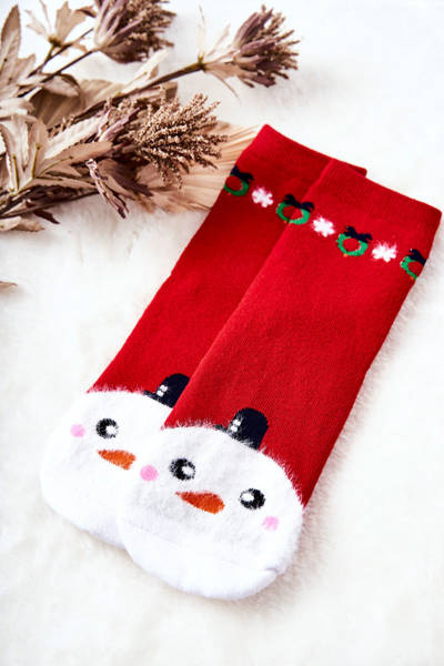 Chaussettes de Noël en coton Bonhomme de neige Rouge