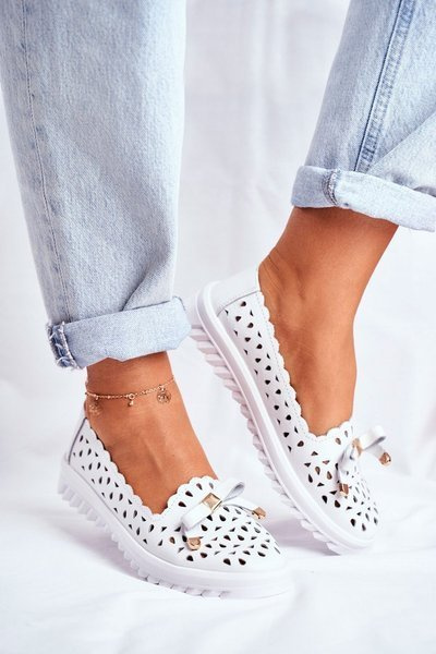 Mocassins Femme En Cuir Ajouré LR71515 Blanc Murrieta