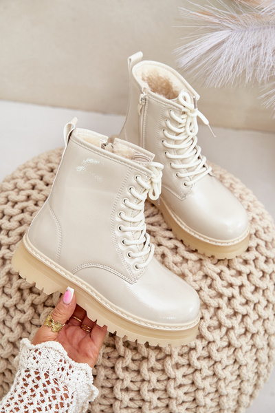 Wärmende Mädchen Lackstiefel Mit Reißverschluss Beige Novita