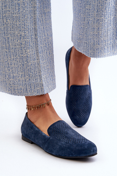 Mocassins Confortables En Daim Marine Giovana