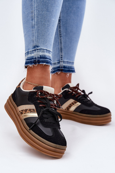Baskets Femme Sur Plateforme Avec Double Lacet Panthère Noires Niteria