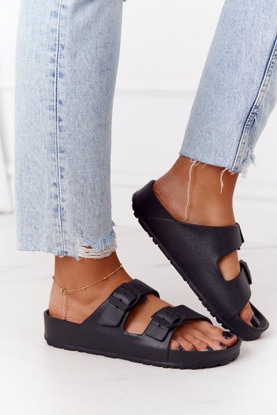 Damen Gummi Flip Flops Schwarz Stacy