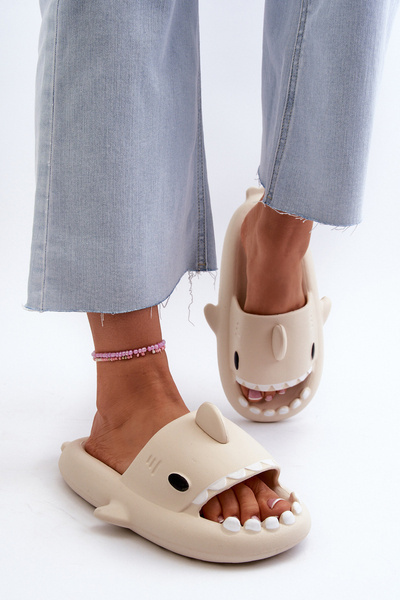 Chaussons Femme Mousse Légère Motif Requin Beige Kasila
