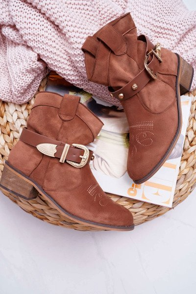 Santiags Femme Talon Plat Avec Boucle Camel Ewell