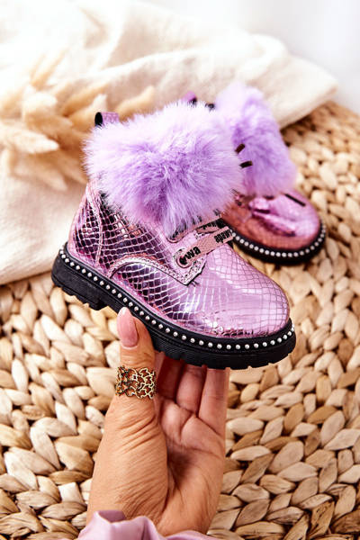 Bottes Pour Enfants Isolées Avec Fourrure Violet Rosea
