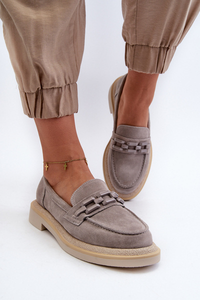 Mocassins pour femmes en daim à talon plat et décoration D&A TW101 Gris