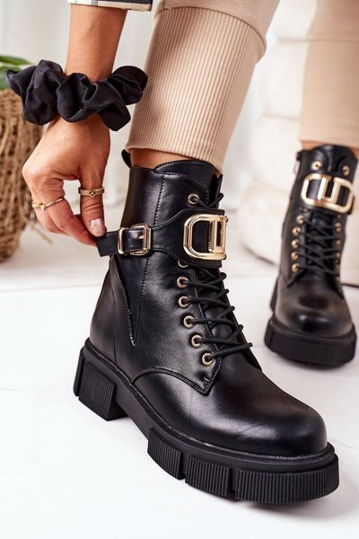 Cizme izolate cu cataramă aurii Maybelle Blackle Black