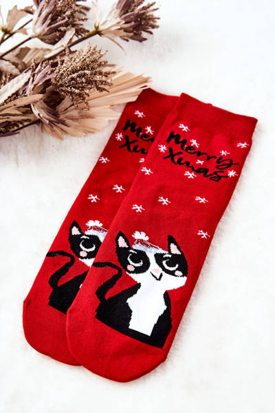 Weihnachten Kätzchen Socken Rot