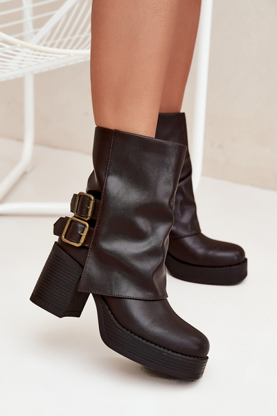 Bottines Femmes À Talons Avec Boucles Chocolat Marena