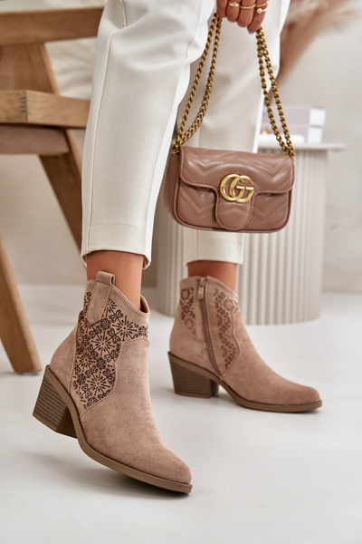 Bottines Cowboy Perforées Avec Fermeture Éclair Eco Daim Beige S.Barski HY42-944