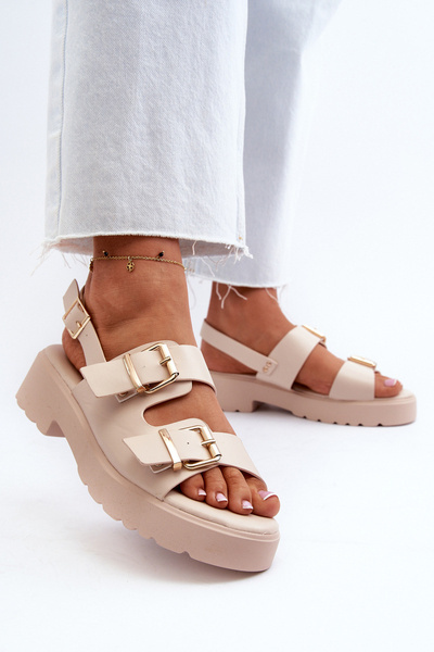 Sandales Femme avec Boucles Cuir Eco Beige Konanttia