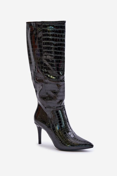 Stiletto Boots With Embossing Black Reanwenna