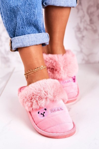 Damen-Kunstfell-Flip-Flops Rosa Teddy