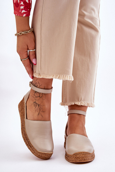 Moteriškos odinės espadrilės sandalai Beige Moise