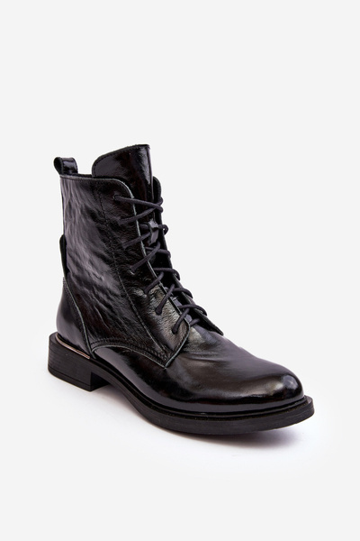 Kényelmes lakkozott szigetelt csizma Fekete Lemar Revin