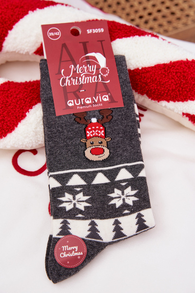 Männersocken Weihnachtsmuster Mit Rentier Grau