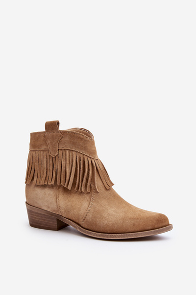 Zazoo 3430 Wildleder Damenstiefel mit Fransen beige