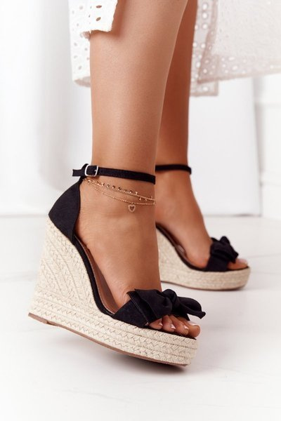 Sandales Compensées Avec Tresses Noir Allez-y