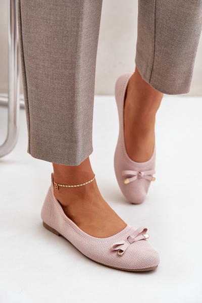 Ballerines en maille avec nœud rose Bianila