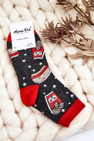 Chaussettes Dépareillées Amusantes Pour Hommes Hot-Dog Et Donut Graphite